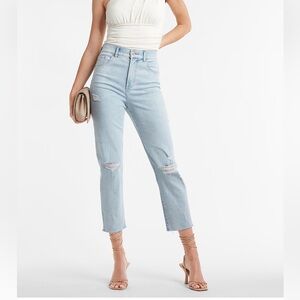 Express Super High Waisted Ripped Raw Hem Mom Jeans womens NEW size 0
